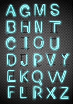 realistic blue neon alphabet set street bars vector