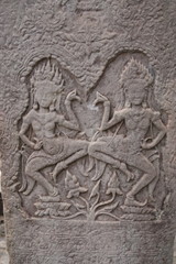 Fototapeta na wymiar Gravure du temple Bayon à Angkor, Cambodge