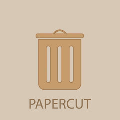 Garbage can papercut icon. Simple glyph, flat vector of web icons for ui and ux, website or mobile application