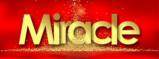 Miracle in red background and golden stars