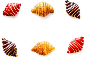 Croissants set - pattern and frame. Pastries top view