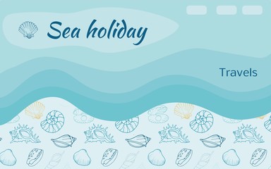 Template vector illustration in a marine style with shells. Sea holidays.