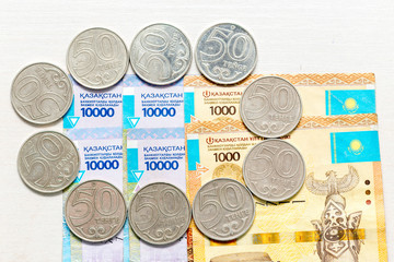 Kazakh money on the table