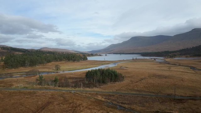 Scottish highlands aerial drone, Loch Tulla approach
