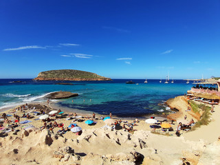 beautiful summer tourist destination of the balearic islands on the beach in cala comte