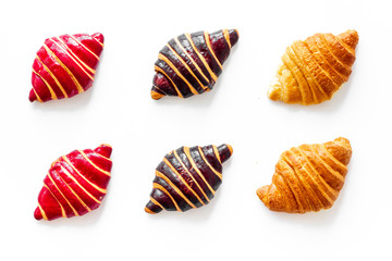 Croissants set - pattern and frame. Pastries top view