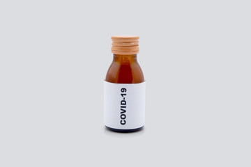 Sample medicine of covid-19 isolated on white background, coronavirus outbreak with pandemic, vaccine sample for analysis and research, medical and health care concept.
