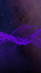 Abstract ultraviolet landscape on a dark background. Purple cyberspace grid. hi tech network. Outer space. Violet starry outer space texture. 3D illustration