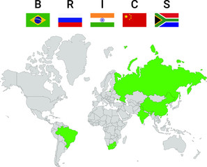 Map of BRICS countries with flags