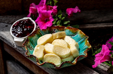 lazy dumplings with cottage cheese and berry sauce