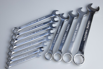 Set of wrenches. chromed tools for auto and construction.
