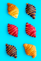 Croissants set - pattern and frame. Pastries top view