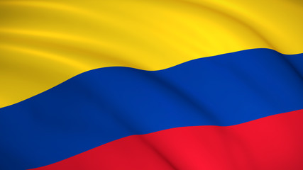 The national flag of Colombia (Colombian flag) waving background illustration. Highly detailed realistic 3D rendering