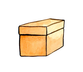 Cardboard box, package. The concept of delivery of goods. Watercolor stock illustration. Isolated on a white background