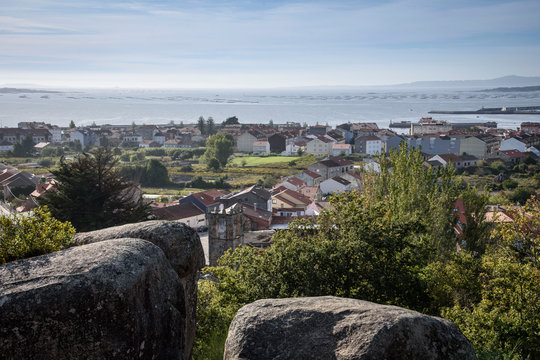 Views of the city and the sea from the lookout of La Pastora in Cambados, Rias Bajas, Pontevedra, Galicia, Spain, Europe.