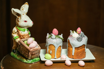 Easter Cake - Russian and Ukrainian Traditional Kulich, Paska Easter Bread. Selective focus.