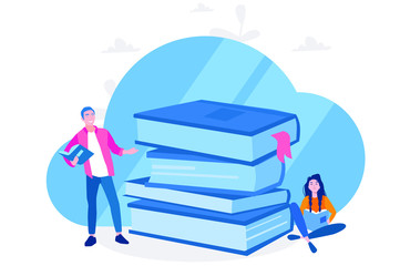 Cloud library, internet service for readers, online textbooks storage, Vector illustration for web banner, infographics, mobile. 
