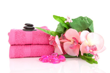 Obraz na płótnie Canvas Pink towels and spa objects