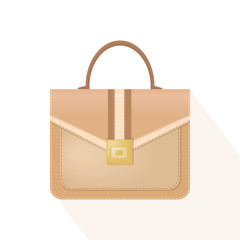 Detailed beige female handbag on a white background. Isolated vector flat illustration. Woman bag or purse. Beauty and elegance shop