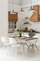 Kitchen at home with white modern interior