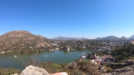 Vie of the Nakki lake from above the Toad rock at Mount Abu in Rajasthan, India