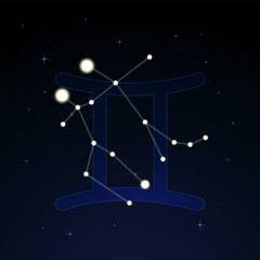 Obraz na płótnie Canvas Gemini, the heavenly twins. Constellation and zodiac sign on the starry night sky