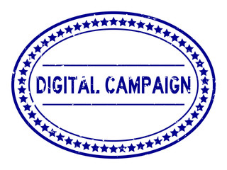 Grunge blue digital campaign word oval rubber seal stamp on white background