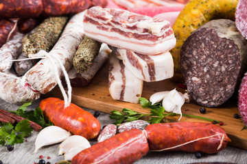 a lot of Fresh smoked sausages