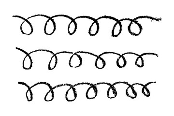 Set of grunge black chalk texture sprial line brush on white background (vector)
