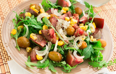 fresh vegetarian healthy vegetable salad with arugula