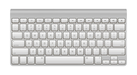 White mobile computer keyboard, keypad. Template of the portable keyboard. Magic Keyboard vector top view