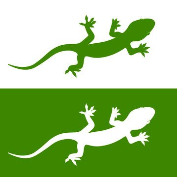 Green color Lizard silhouette icon/ Vector illustration