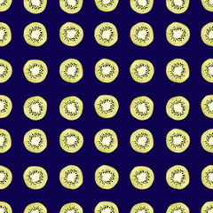  Watercolor seamless pattern with flowers, ripe fruits, branches and leaves of a kiwi tree