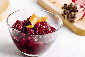 Thanksgiving cranberry sauce in glass bowl