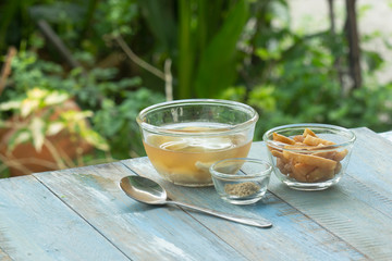 Bean junket / soft bean curd  with sweet warm ginger syrup
