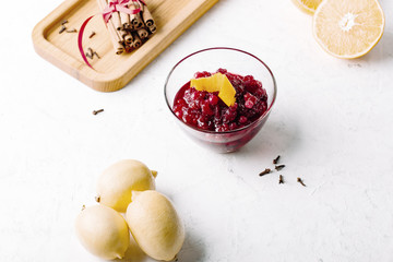 Thanksgiving cranberry sauce in glass bowl