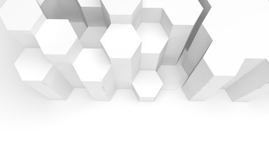 White abstract background with honeycomb. Hexagon bars isolated on white backdrop. 3D illustration