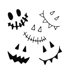 Naklejka premium Vector set of smiling faces in doodle style. Halloween's element for party, poster, invitation, any design. Danger animal. Black and white.