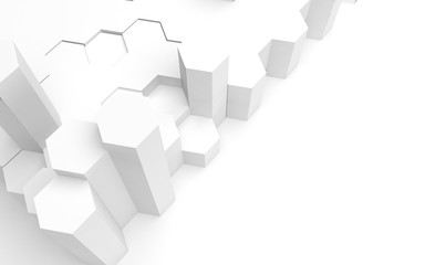 White abstract background with honeycomb. Hexagon bars isolated on white backdrop. 3D illustration