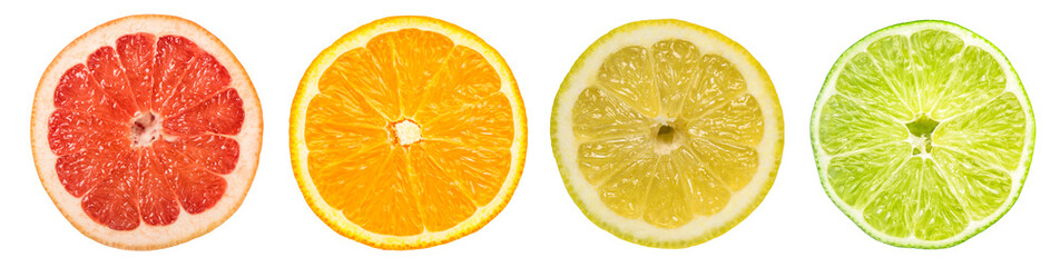 Fruit slice isolated white background Grapefruit orange lemon lime