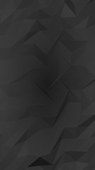 Fototapeta premium Black abstract background. Lowpoly backdrop. Gloomy crumpled paper. Vertical orientation. 3D illustration