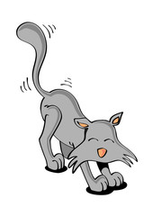 Lovely cute grey cat purring. Isolated cartoon style vector illustration.