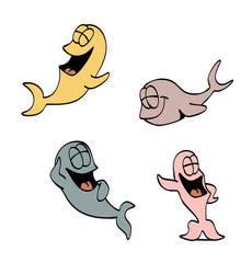 Isolated fishes laughing. Cute funny characters. Cartoon style vector illustration.