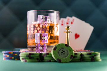 Casino set with Roulette, cards, dice and chips