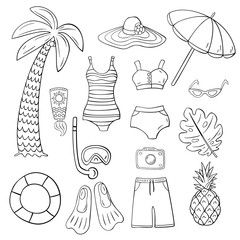 Set of Summer hand-drawn illustration . Summer doodle icon set. Hand-drawn Summer elements. - 352885151