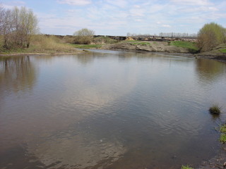 Kshen river in the Kursk region on a Sunny day in spring.
