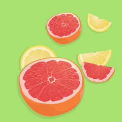 Fresh grapefruit and lemon. Minimalistic colorful background