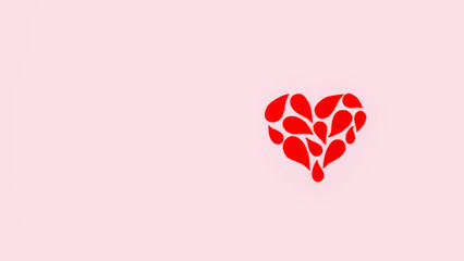 World Blood Donor Day background with copy space. Blood donor day campaign for donation charity concept with red drops heart and hands. Giving blood saves lives