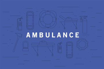 Ambulance word in front of icon set vector design