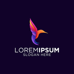 awesome colorful gradient artwork humming bird logo template